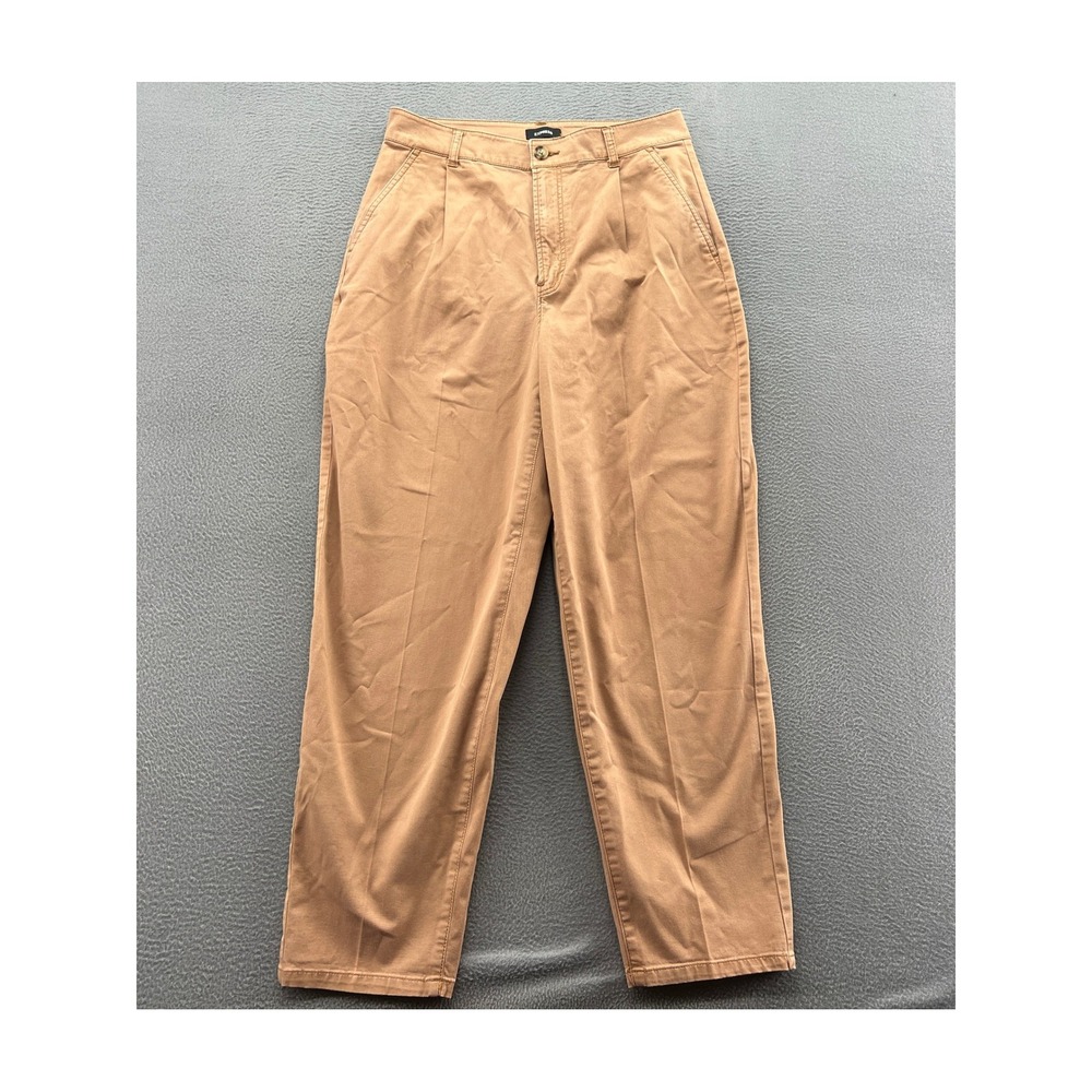 VTG Express Pants Womens Size 8 Tapered Ankle Super High Rise Pleated Khaki Tan